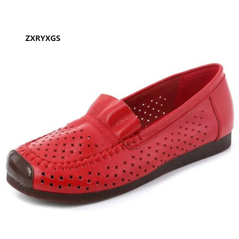 

2022 New Top Soft Cowhide Spring Leather Shoes Women Flat Shoes Soft Sole Breathable Comfortable Shoes Sandals Flats Large Size