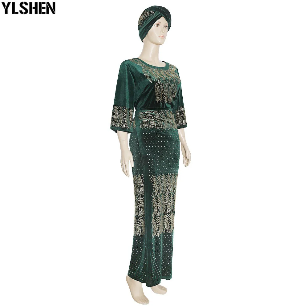African Dresses for Women 3 Piece Set Dashiki Diamonds Tops Skirt African Clothes Bazin Broder Riche Fashion Robe Africaine Femme 30