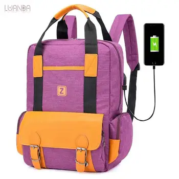 

External USB Charge Backpacks for Teenage Girls Fashion Oxford Backpack Brand Panelled Casual Rucksack Cute Student Backbag