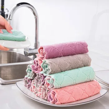 

8PCS Microfiber Kitchen Towel Absorbent Dish Cloth Non-stick Oil Washing Kitchen Rag Household Tableware Cleaning Wiping Tools