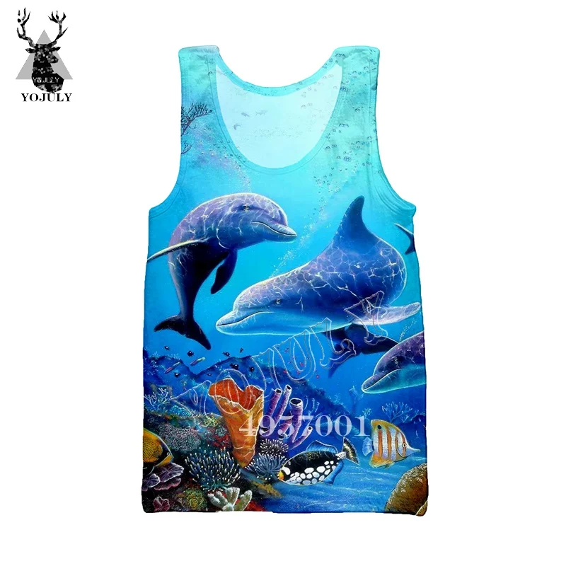 YOJULY Dolphin 3D принт Harajuku майка для мужчин Модный повседневный жилет Летний морской плавание унисекс уличная одежда рубашки без рукавов Ve31