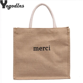 

Casual Women's Linen Letter Handbags Brand Designer Large Capacity Shopping Bags Ladies Beach Travel Shoulder Bags Tote