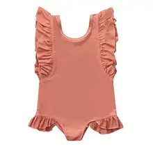 1 предмет, хлопок, смесь, летняя детская одежда для маленьких девочек, без рукавов, с оборками, однотонный купальник, комбинезон, комбинезон, Прямая, для маленьких девочек, s