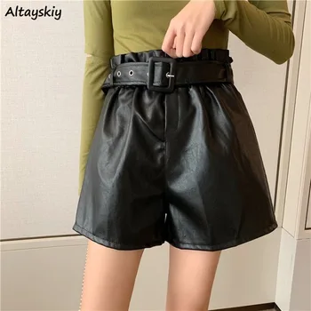 

Women Shorts High Waist Stylish Autumn Winter Slim Leather Short Womens All Match Ladies Korean Fashion Streetwear Sashes Chic