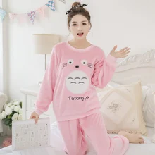 Autumn And Winter Flannel Pajamas Set Night Suit Leisure Wear Women Pyjamas Women Summer Cartoon Nightwear Sleepwear Home Wear