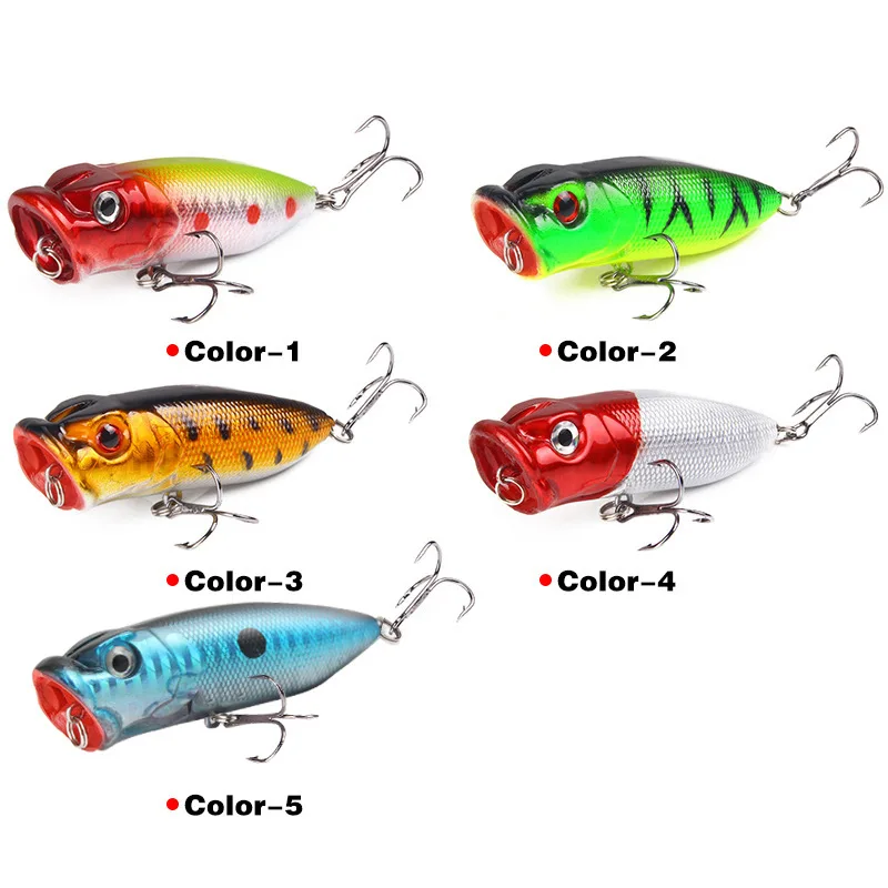 1 Pcs Fishing Lures 65mm/10g5 Topwater Popper Bait 5 Color Hard Bait Artificial Wobblers Plastic Fishing Tackle with 6# Hooks