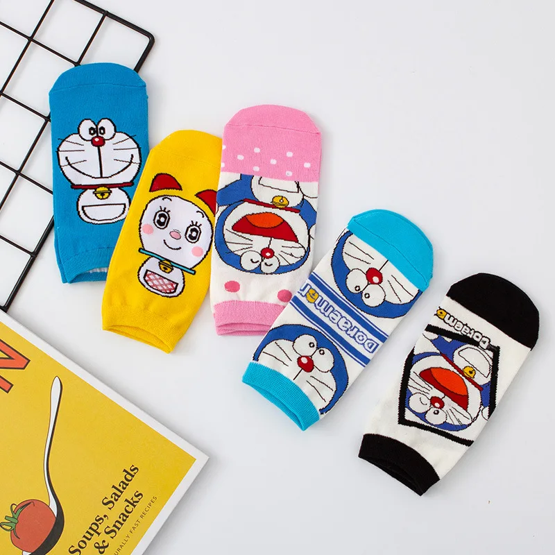 Носки с принтом Аниме Doraemon женские хлопковые носки Dorami милые забавные Повседневные Удобные весенне-летние японские спортивные дышащие носки