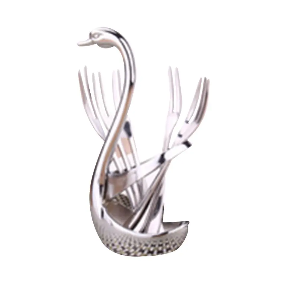 

Creative Stainless Steel Fruit Food Fork Spoon Knife Cutlery Swan Base Holder Set Tableware Utensils Kitchen Tools