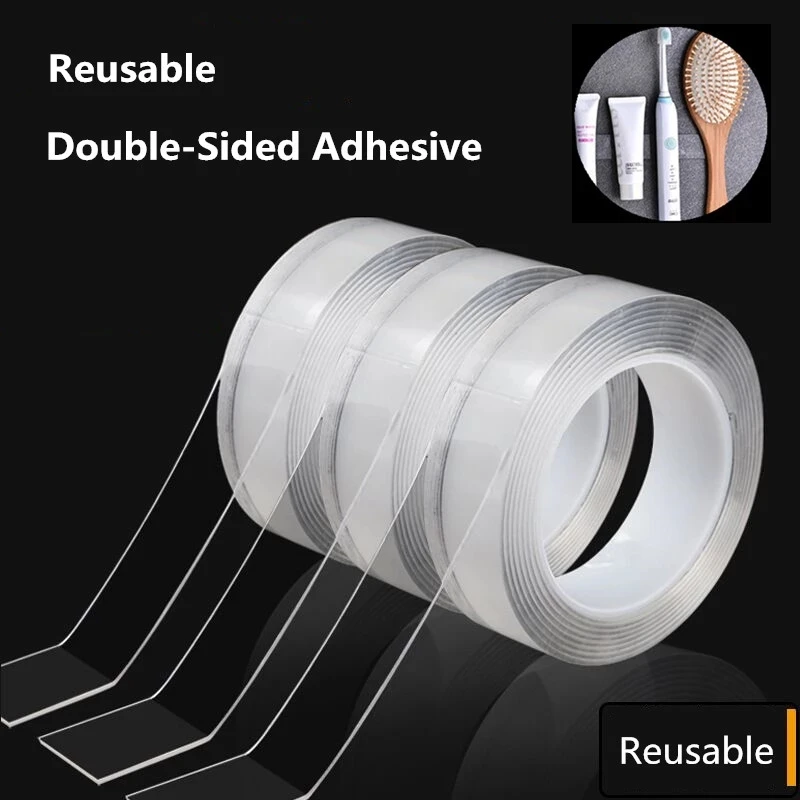 3/5cm Reusable Nano Clear Double Sided Tape Removable Transparent Tape  Heavy Duty Mounting Anti-Slip Traceless for Home Supply