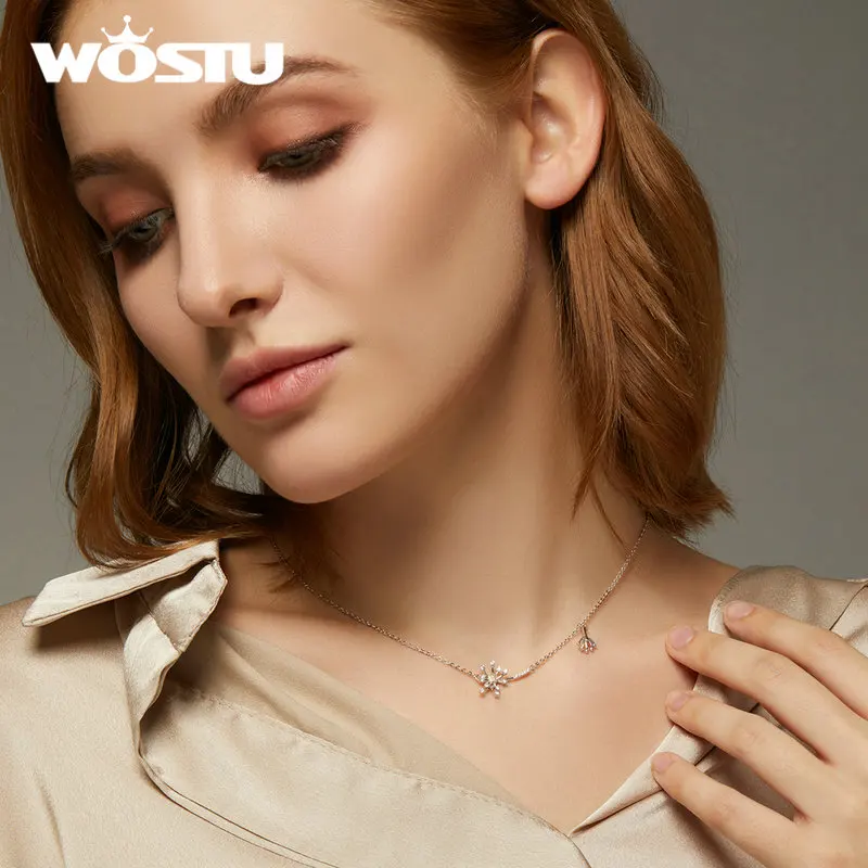 WOSTU, 925 пробы, серебряное ожерелье в виде цветка одуванчика, цепочка для женщин, для свадьбы, помолвки, уникальное ювелирное изделие, подарок DAN147