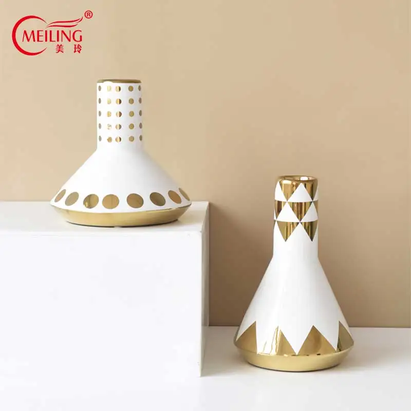 

Nordic Gold & White Vase Ceramic Irregular Flower Vase Filler For Office Tabletop Home Decor Collectible Art Housewarming Gifts