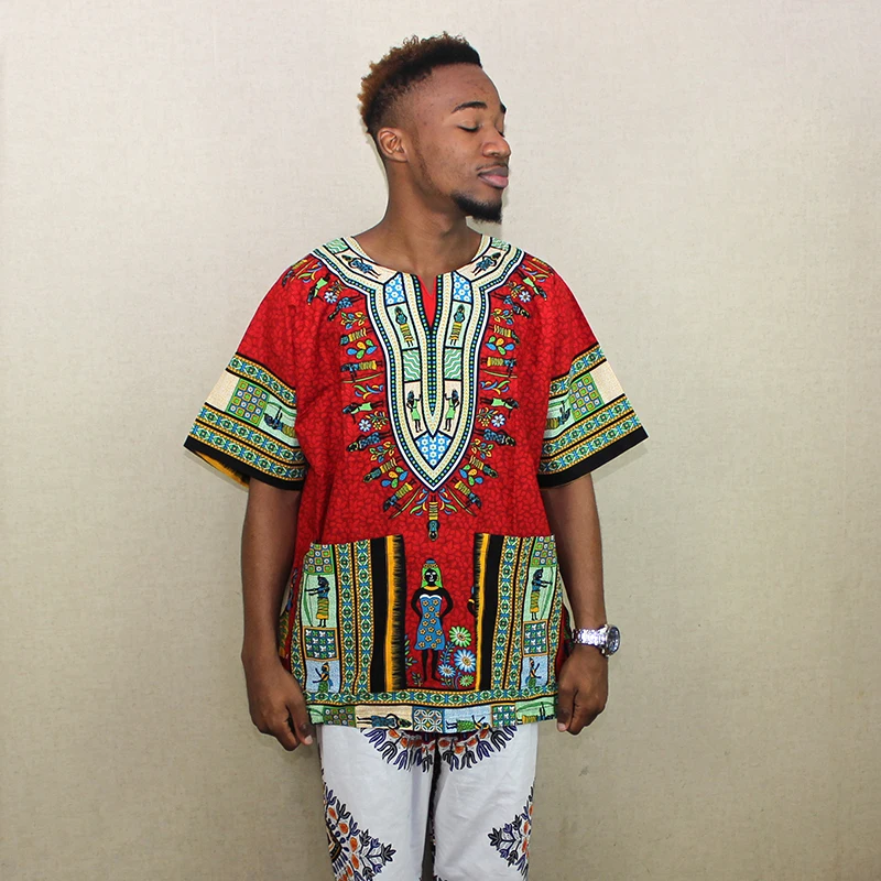 Большой красный дизайн Африканский Традиционный рисунок хлопок футболка в африканском стиле для унисекс