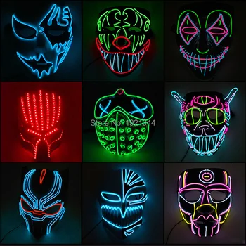 

35 Style New Halloween Party Mask Glowing Carnival LED Mask for Party Multicolor Luminous Mask Halloween Decoration