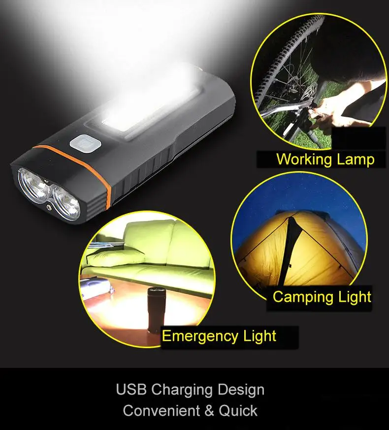 XANES DL04 1000LM Dual T6 Bike Headlight Rechargeable COB Front Light Phone Charging Powered Bank Car Lamp Lantern LED Torch