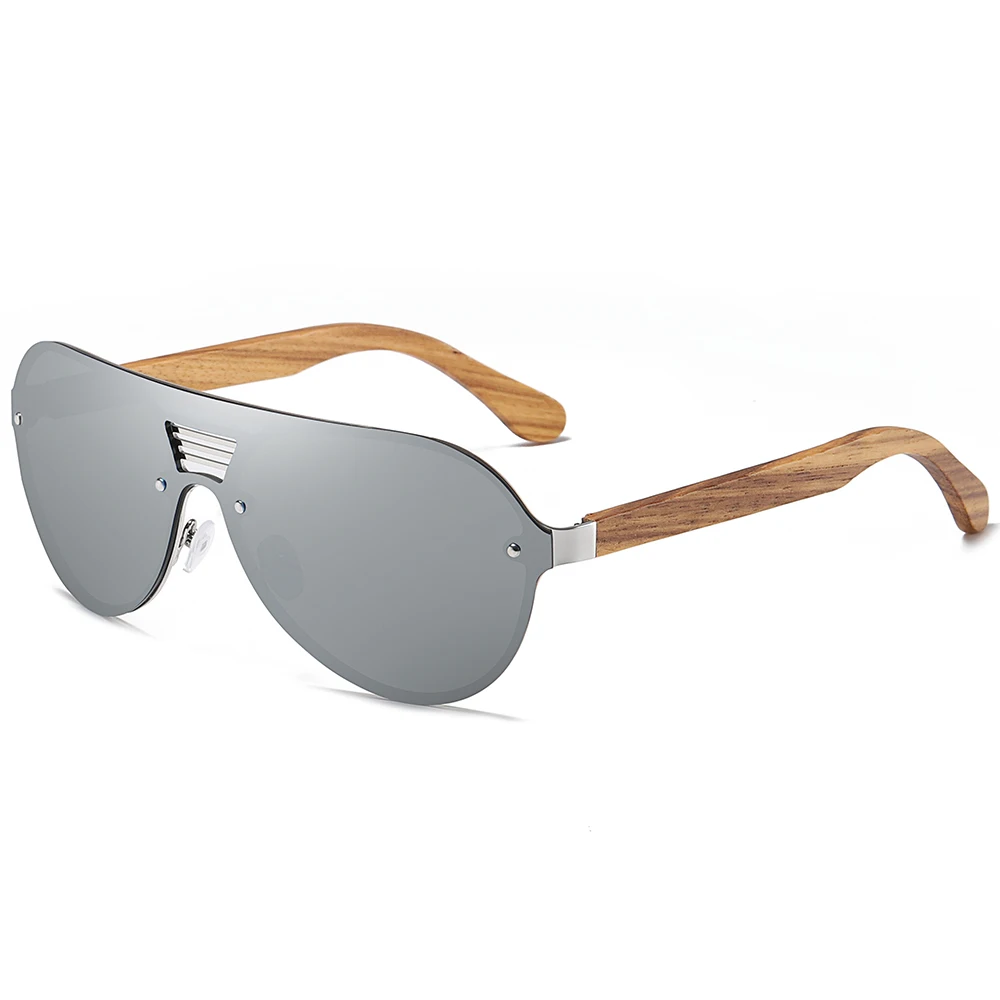 GM деревянные Винтажные Солнцезащитные очки мужские Поляризованные плоские объектив без оправы квадратная рамка женские солнцезащитные очки Oculos Gafas с деревянной коробкой S2251 - Цвет линз: Серебристый