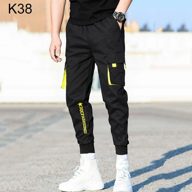 Yellow Drawstring Pockets Cargo Pants