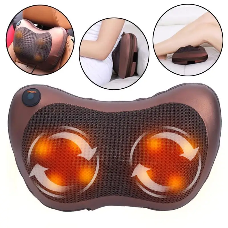 Neck Massager Shoulder Back Body Massage Pillow Electric Shiatsu Spa Home/Car Relaxation with LED Light Heat | Красота и здоровье
