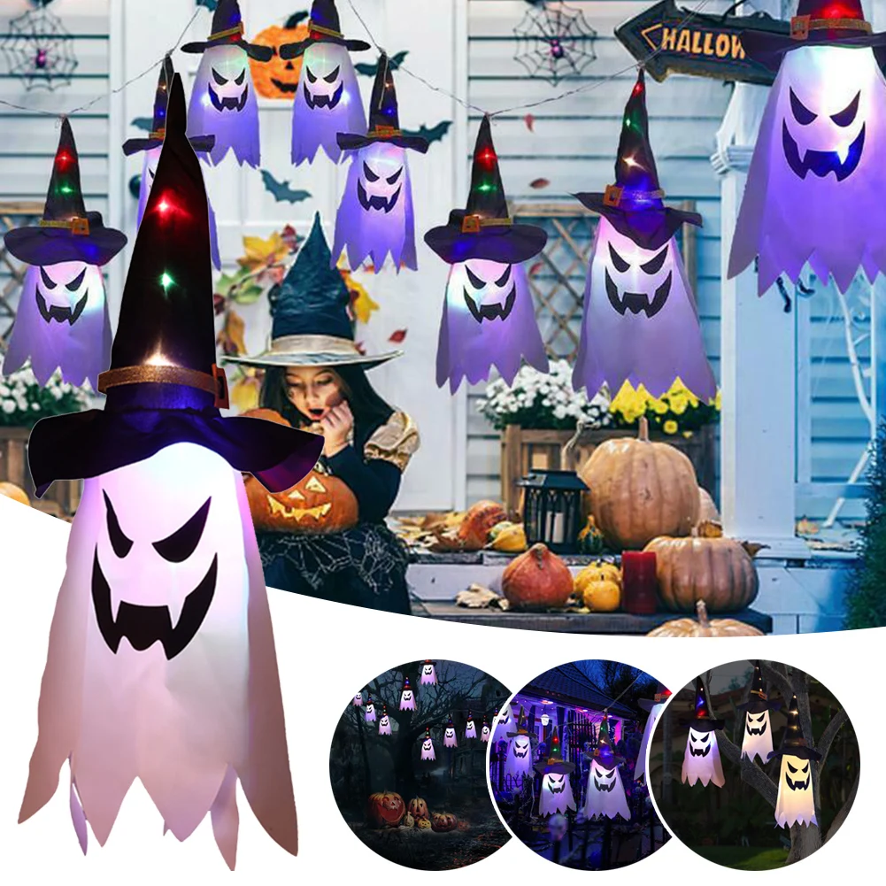 Украшение на Хэллоуин светящийся призрак ведьма шляпа гирлянда домашний сад