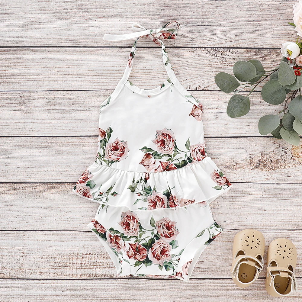 Summer Newborn Baby Girls Clothes Flower Halter Tops Shorts 2PCS Outfits Set