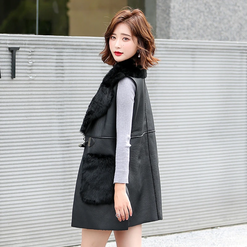 Fashion Winter Vest Coat Women Pocket Warm Tank Plus Size Long Oversized Big Pockets Horn Button Fur Vests Female Women Feminina