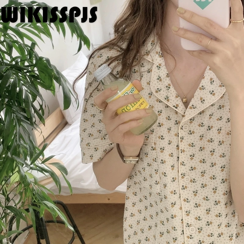 

2022 New Short Sleeve Shorts Set Pajamas Women Summer New Home Wear Two Piece Set Summer Kawaii Pajama Pajamas for Teen Girls