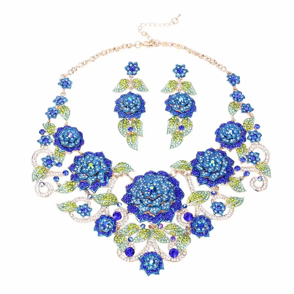 blue D HanCheng, новинка, модное, роскошное, богемное, лист, стразы, цветок, кристалл, массивное ожерелье для женщин, ювелирное изделие, leagtha, Золотое колье - Окраска металла: blue D
