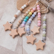HEALLILY 10PCS Wood Pacifier Clips Teething Grasping Toy Suspender Clips Charm Making Pacifier Holders Bib Clips Toy Holder DIY Wood Teether Toys