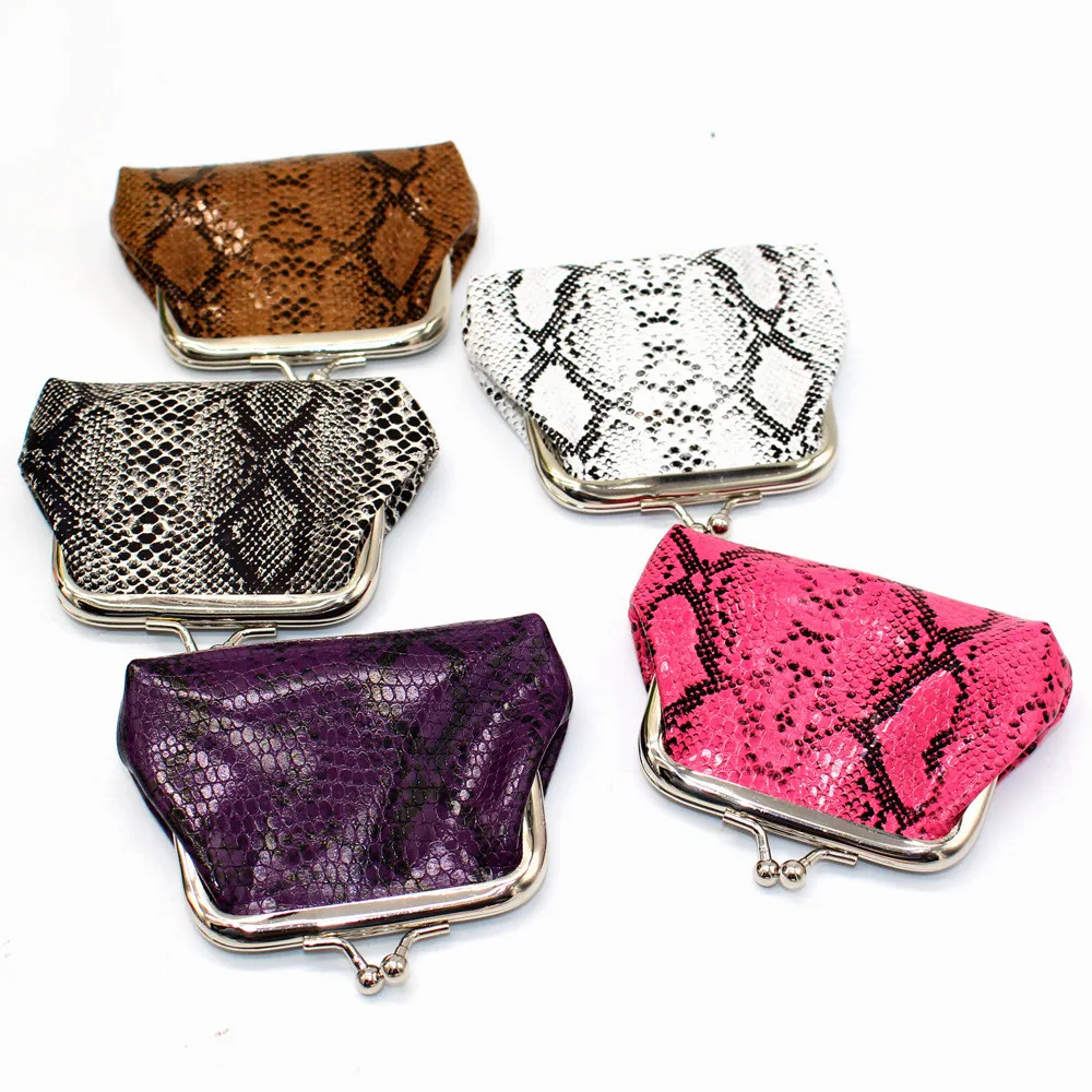 Leather Coin Purse for Women Snake Pattern Buckle Small Coin Purse Coin Bag Key Case Female Casual Coin Purse