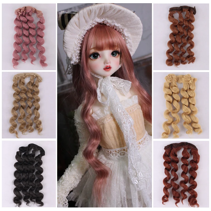 Muziwig 15*100cm Doll Toys Hair Accessory Big Spiral Curly Doll Hair Wefts for 1/4 BJD DIY Doll