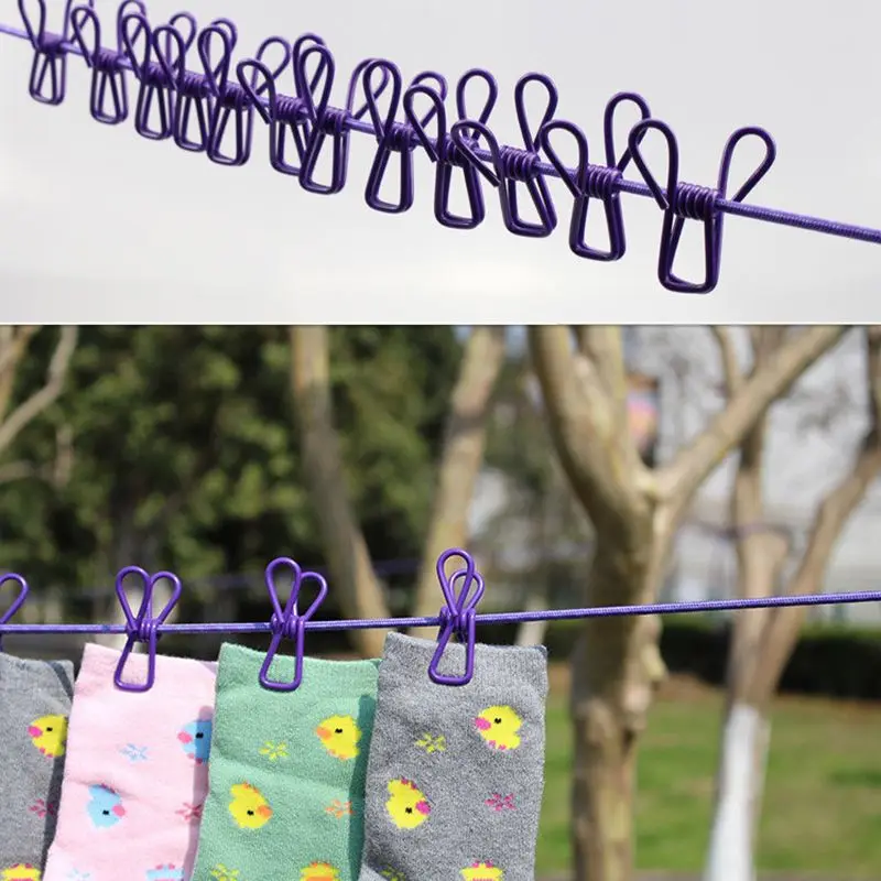 Outdoor& Home Color Portable Receive Accessories Wind and Skid Resistant Clothesline Camping Tent Rope 12-17 pcs Clips