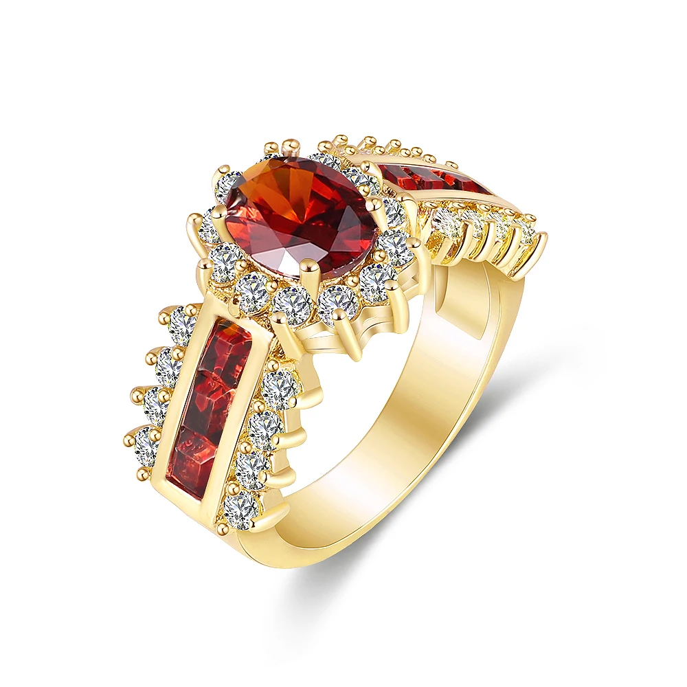Red Crystal Ring Элегантный Золотой палец кольцо для женщин Красный Фиолетовый Кристалл обручальное кольцо модные свадебные Ювелирные изделия Подарки - Цвет основного камня: Red Crystal Ring