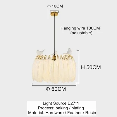 D 60CM With Birds LukLoy современный перо Led люстра ресторан простой Креативный дизайн подвесной светильник Гостиная Белый романтический светильники - Цвет абажура: D 60CM With Birds