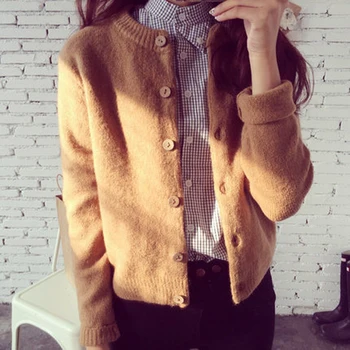 

Autumn Women Sweater Cardigan 2019 Round Neck Long-sleeved Clothes Loose Single-breasted Solid Color Korean Style Sweater Coat