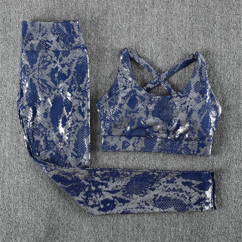 SALSPOR Women Yoga 2 Piece Sets Snake Pattern Gym Sports High Waist Tracksuits Suits Woman Fitness Exercise Outdoor Cycling Suit