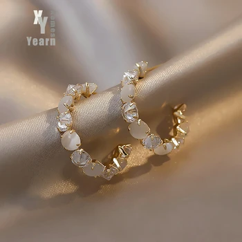 New Women’s Luxury Opals Hoop Earrings In 2021 Korean Fashion Jewelry Party Girls Temperament Accessories Unusual Earrings