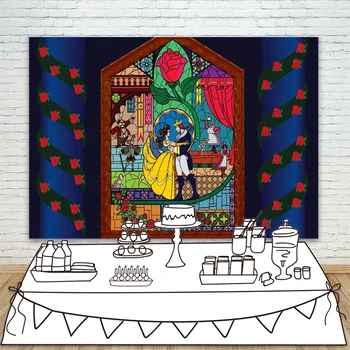 

Beauty and the Beast Theme Birthday Party Backdrops For Photography Custom Girl Princess Background Photo Studio Props Photocall