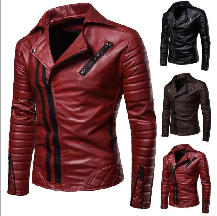 mens leather jackets cheap Motorcycle Pu Leather Jackets Men Winter Faux Leather Zipper Chaqueta Cuero Hombre Men Red Windproof Jackets Causal Coat winter soldier jacket