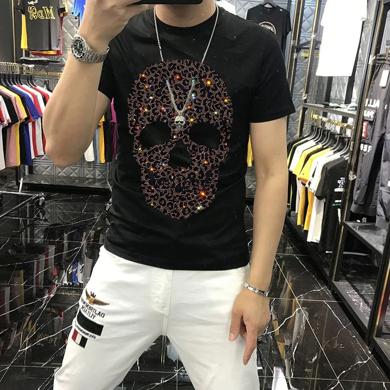 

HARAJUKU Черепа горячей алмаз Печать Свободная Толстовка Мужская хлопковая футболка тренд размера плюс Топ