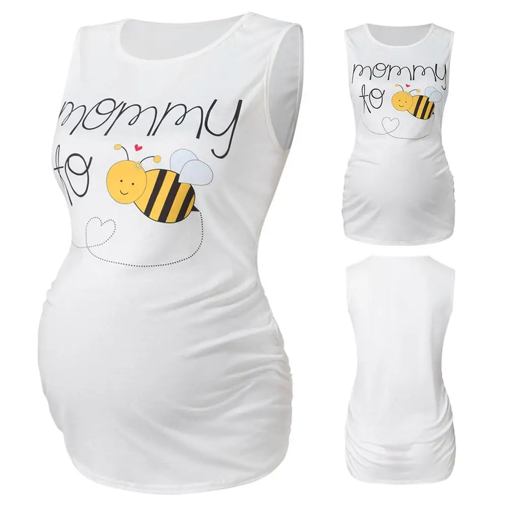 Pregnancy Tank Top Women Printing Honey Bee White Sleeveless 2020