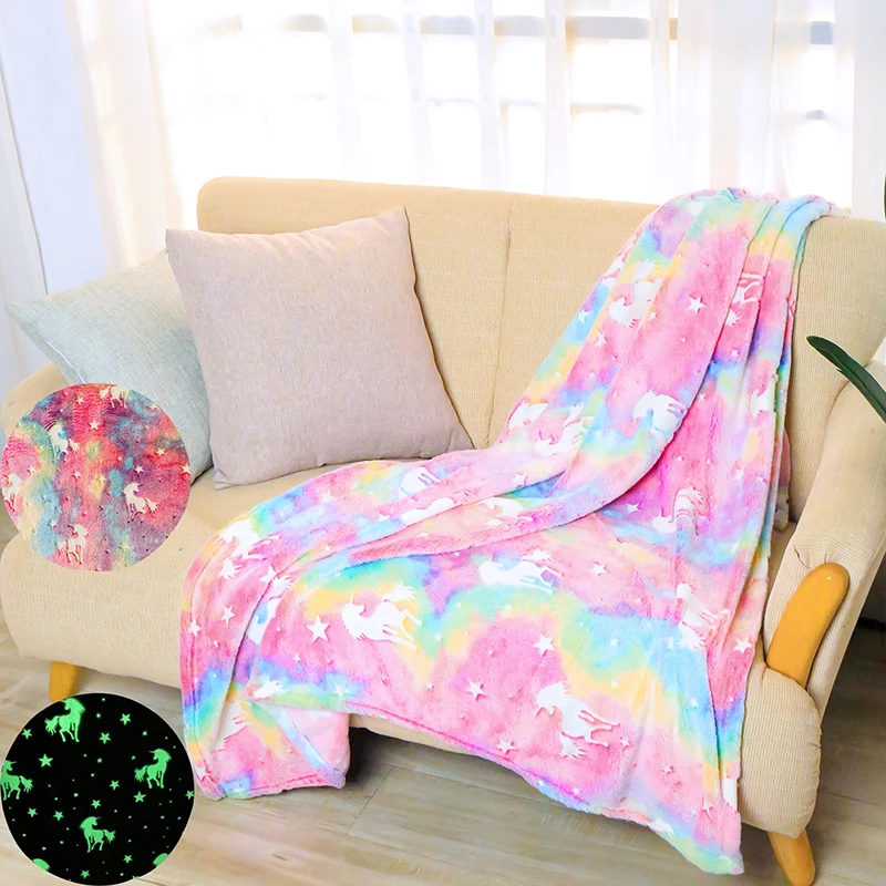 

50"x60"Glow in The Dark Throw Blanket for Kids Pink Luminous Unicorn Blanket Soft Plush Fluffy Flannel Blanket Birthday Gift