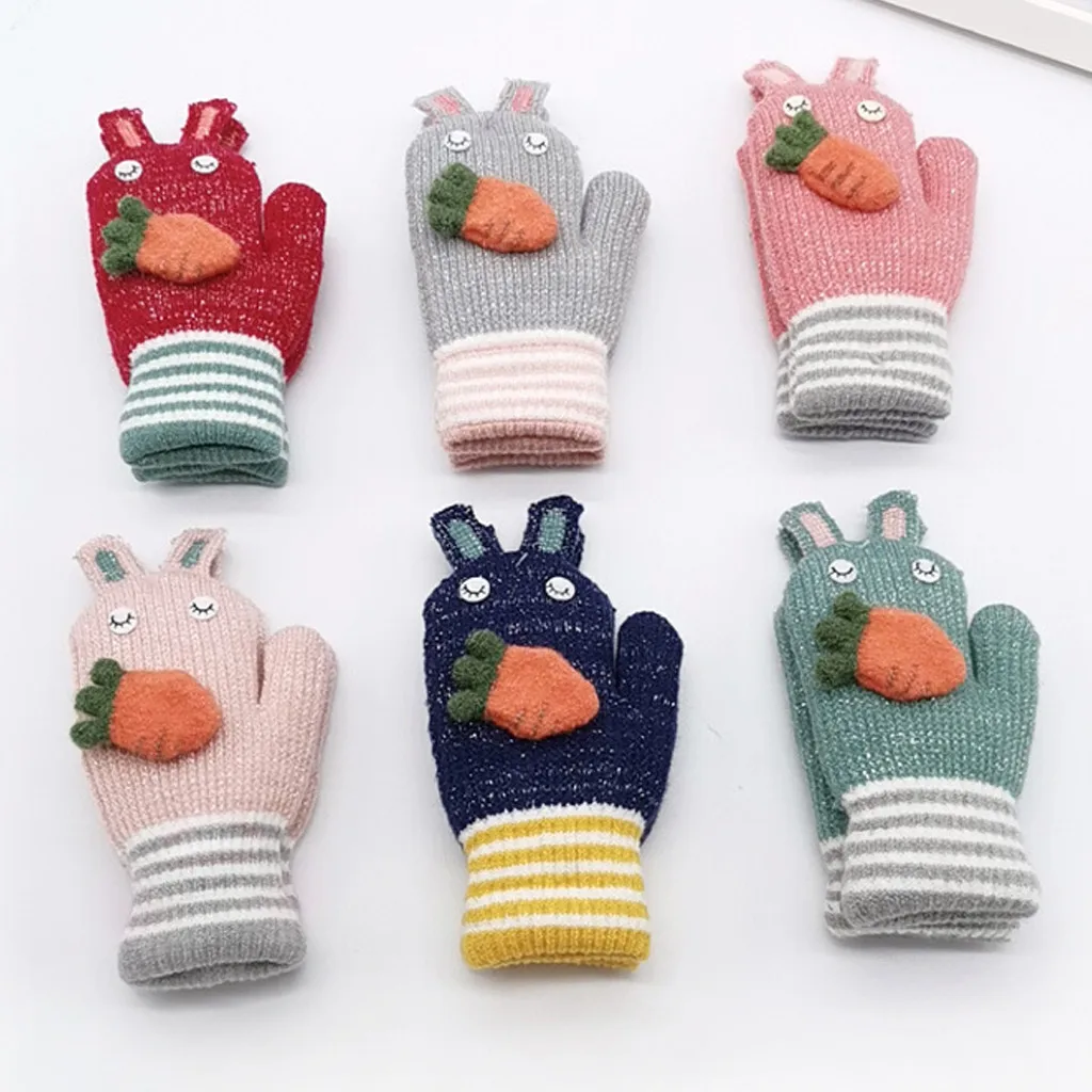 Милые модные детские перчатки для маленьких девочек и мальчиков; зимние однотонные перчатки с изображением оленьих рогов; топ в полоску с принтом редиски