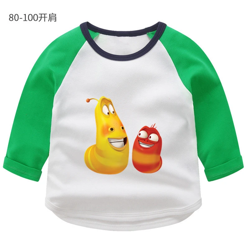 as picture wholesale Animation Larva Summer O-Neck PRINT Tops Boys Girls splice color Long sleeve Children Cartoon T shirt Baby - Color: as picture