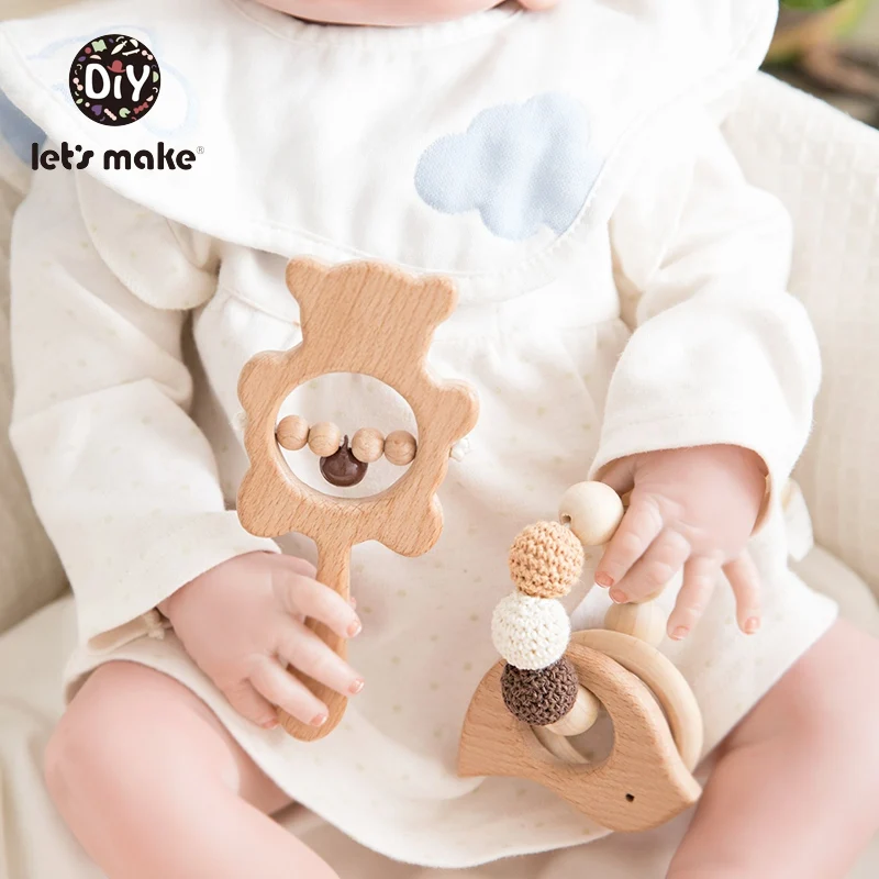 Давайте сделаем деревянные детские игрушки браслет 2 шт./компл. медведь животное мультфильм подарок для новорожденных деревянные заготовки погремушки для детей кровать колокольчик