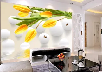 

CJSIR Custom Photo Wallpaper Mural Wall Sticker Tulip Reflected TV Background Wall Papel De Parede Wallpaper for Walls 3 d