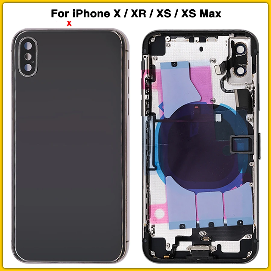 

For iPhone XR XS XS Max Battery Back Cover Door Rear Cover + middle Frame Chassis With Flex Cable Full Housing Case For iPhone X