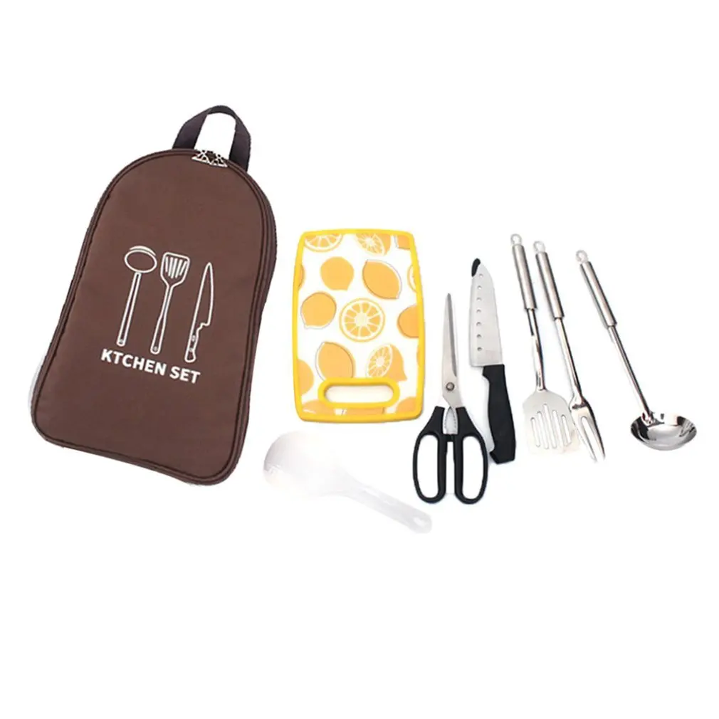 

7pcs/set Outdoor Camping Hiking Picnic Tableware Set Aluminum Camping Cutlery Outdoor Portable Suit With Bags