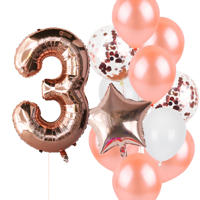 Birthday Rose Gold Number Foil Balloon Party Decorations Kids First 1st 2nd 3rd Birthday Baby Shower Boy Girl Baloons
