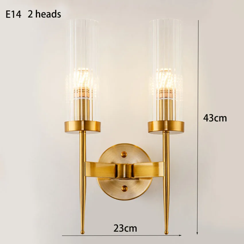 Modern golden iron glass wall lamp nordic 1-2 heads living room aisle stair bedroom bedside indoor sconce wall lights - Цвет абажура: 2 heads