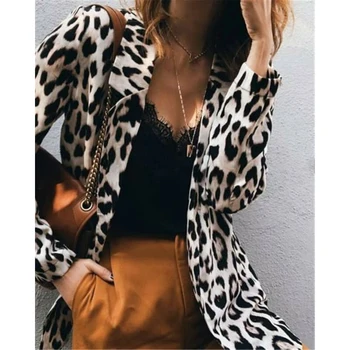 

Elegant Womens Leopard Long Coat Jacket Ladies Cardigan Open Stitch Outwear