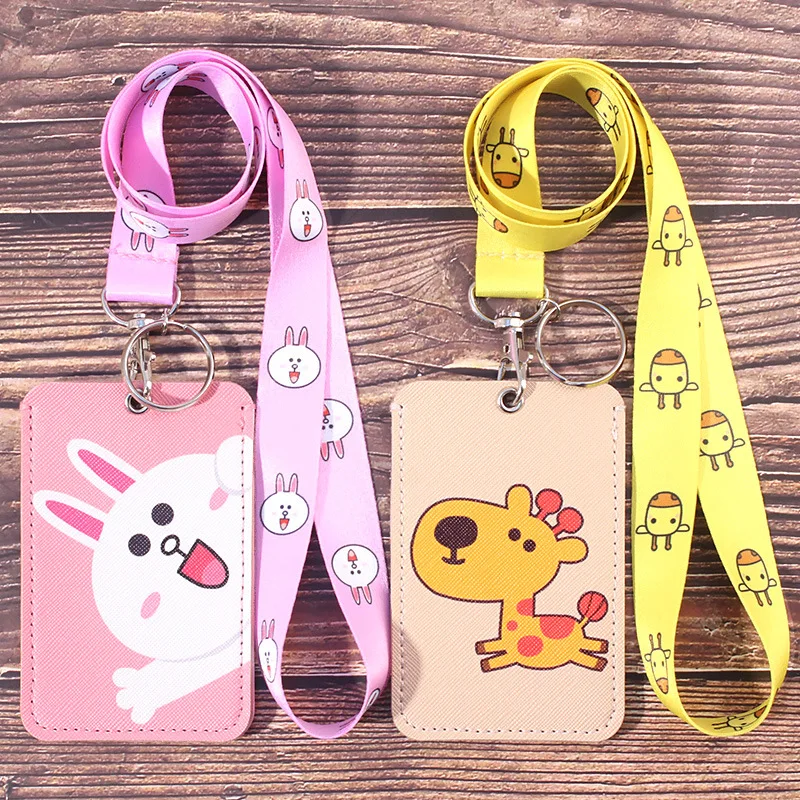 

Korean Cute ID Card holder badge holder with Lanyard Cartoon Kawaii Student Card set Retractable lanyard Badge reel Stationery